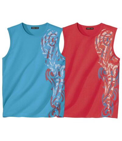 Pack of 2 Men's Printed Vests - Turquoise Coral