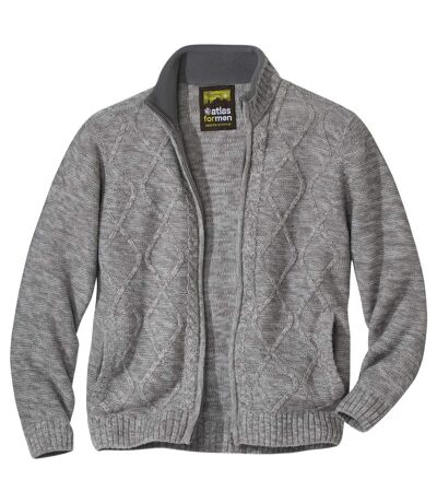 Men's Full Zip Cable Knit Jacket - Grey