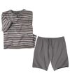 Men's Striped Pyjama Short Set - Grey Red Ecru Atlas For Men