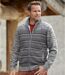 Men's Grey Patterned Knitted Jacket - Full Zip