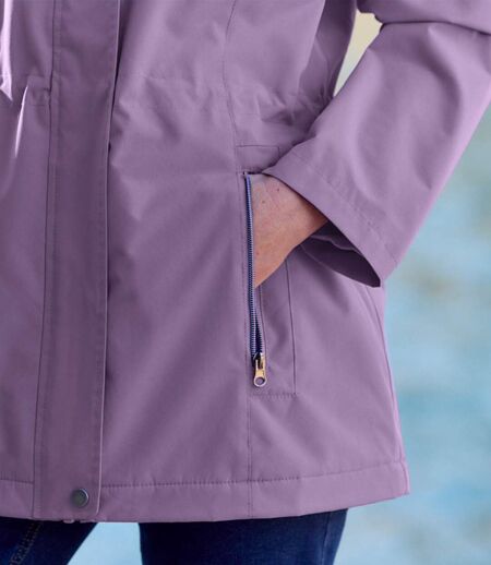 Women's Purple Fleece-lined Hooded Parka - Water-Repellent - Full Zip