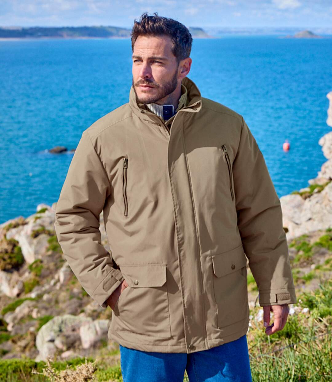 Men's Beige Multi-Pocket Parka-2