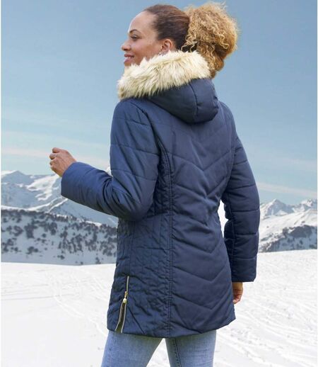 Dámská prošívaná bunda do arktické zimy s kapucí lemovanou odepínací umělou kožešinou