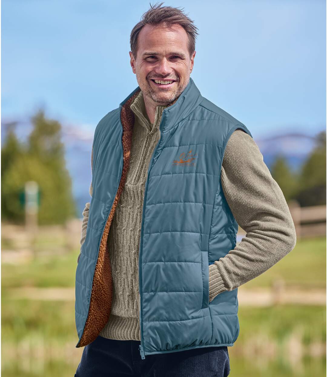 Men's Reversible Padded Gilet - Blue Brown-3