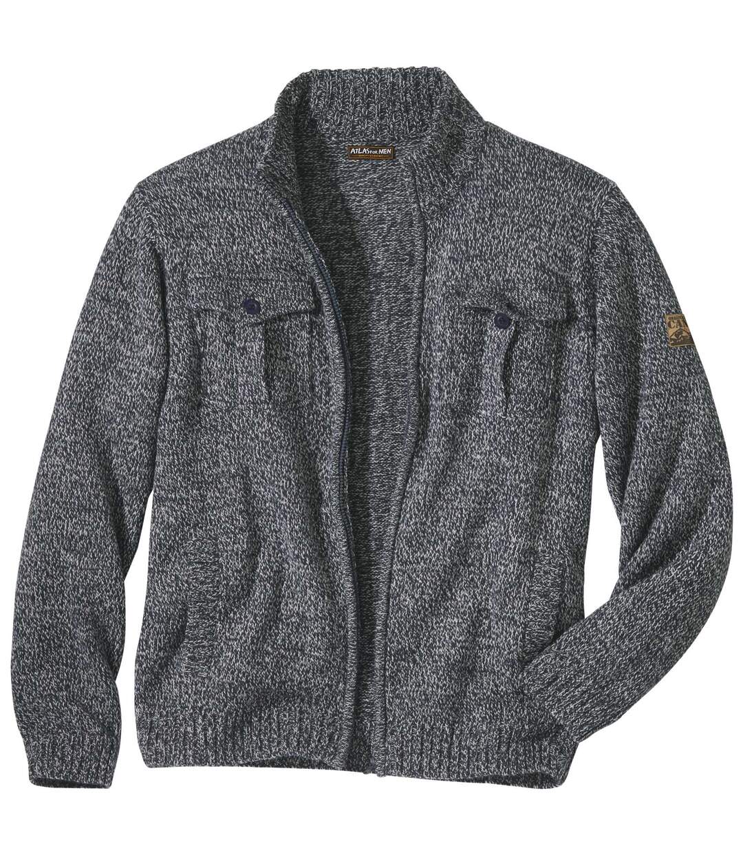 Men's Navy Warm Knitted Jacket - Full Zip Atlas For Men
