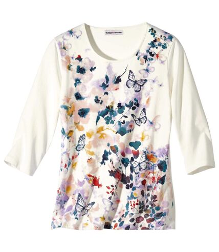 Women's Off-White Butterfly Print Top 