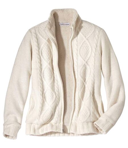 Women's Full Zip Fleece & Knit Jacket - Ecru