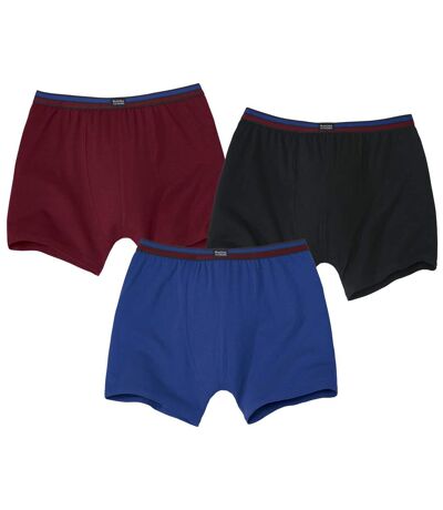 Pack of 3 Men's Plain Boxer Shorts - Black Blue Burgundy 