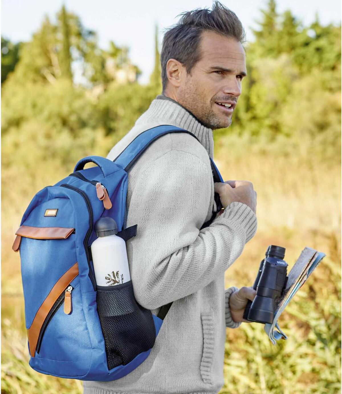 Men's Multi-Pocket Backpack - Blue Brown Atlas For Men