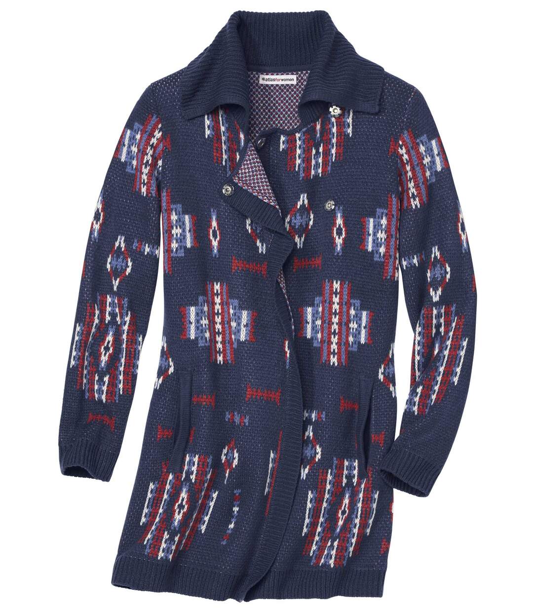 Women's Patterned Longline Knitted Jacket - Navy Atlas For Men