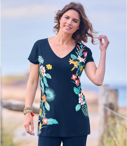 Women's Navy Flower Print Top