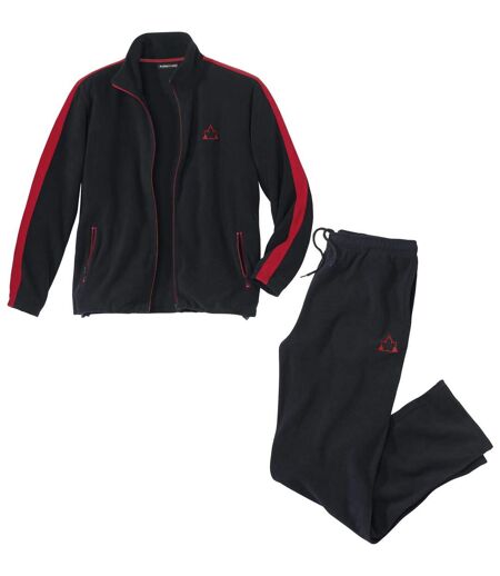 Men's Sporty Fleece Tracksuit - Black Red