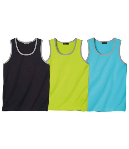 Pack of 3 Men's Cotton Vests - Black Green Blue