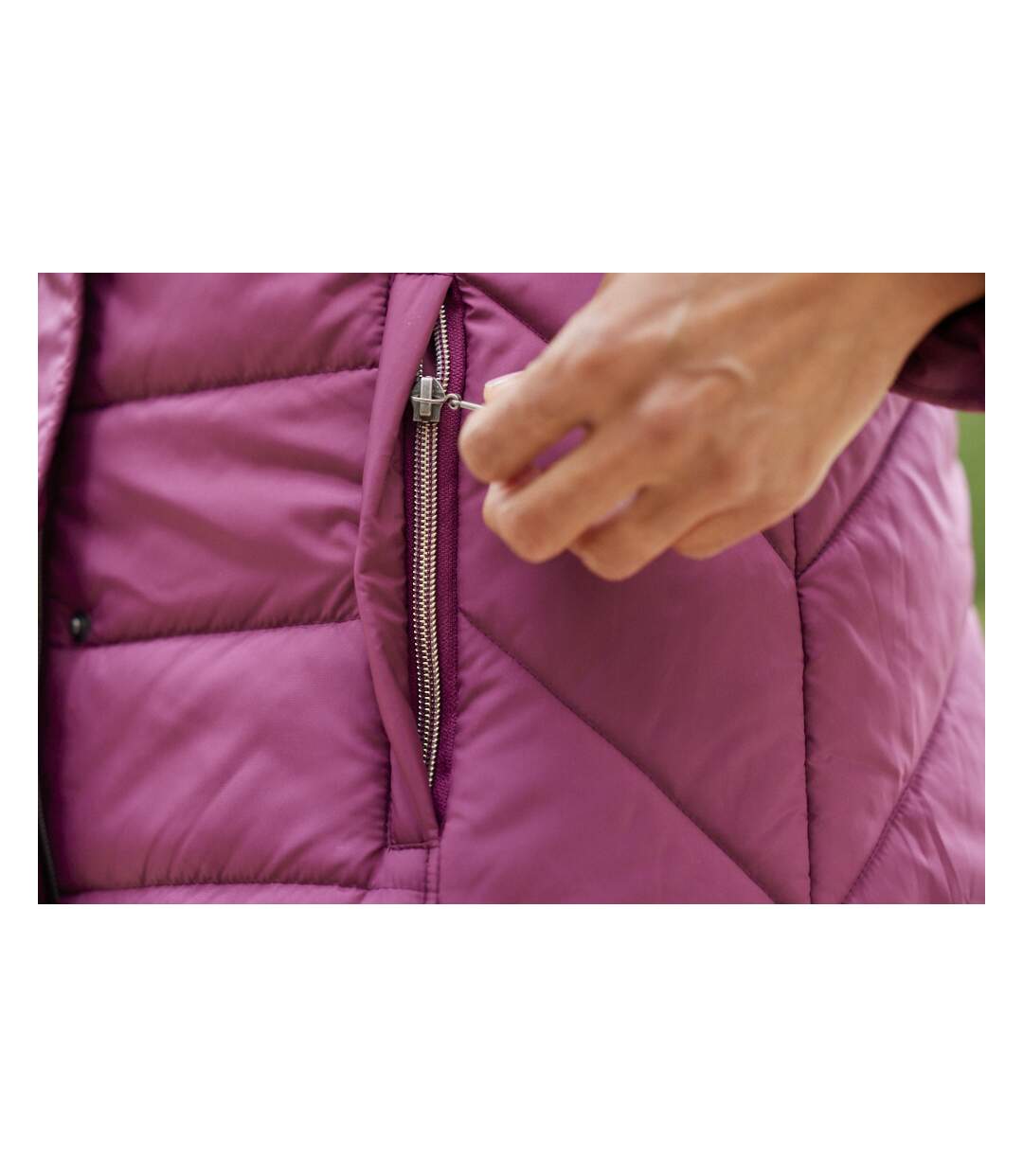 Manteau matelassé à capuchon et col fausse fourrure femme - prune