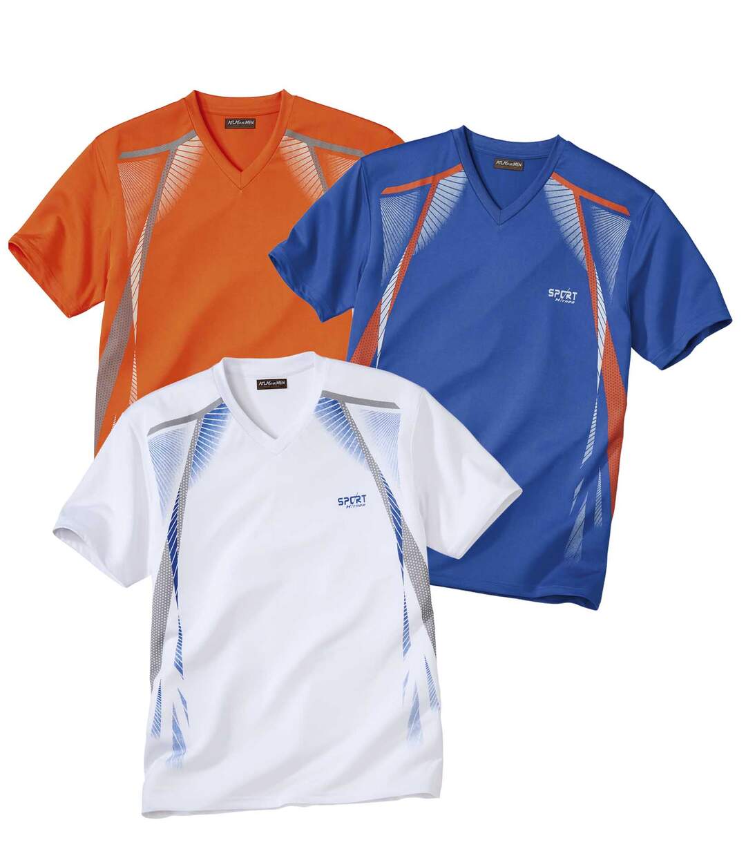 Lot de 3 Tee-Shirts Homme Col V - Blanc Bleu Orange - Sport Men Atlas For Men