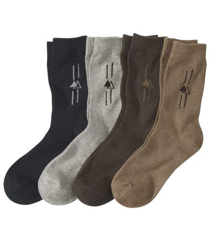 Pack of 4 Pairs of Men's Patterned Socks - Black Grey Brown