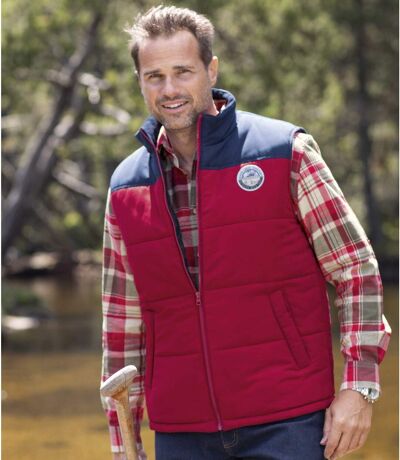 Men's Red & Blue Padded Gilet - Water-Repellent  