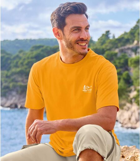 Pack of 4 Men's Essential T-Shirts - Green Ecru Ochre Navy