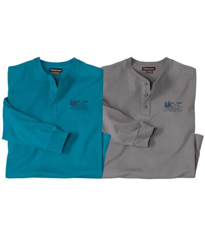 Pack of 2 Men's Henley-Neck Tops - Blue Grey