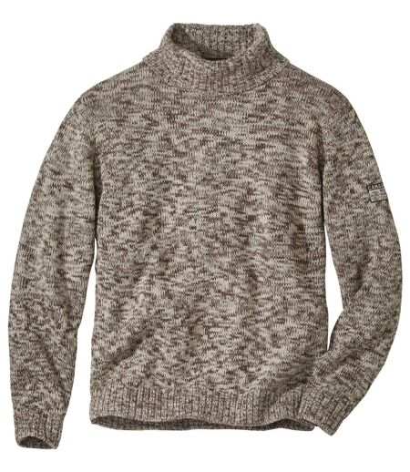Men's Beige Turtleneck Knit Sweater 