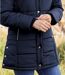 Women's Navy Padded Winter Jacket - Water-Repellent - Faux-Fur Hood 