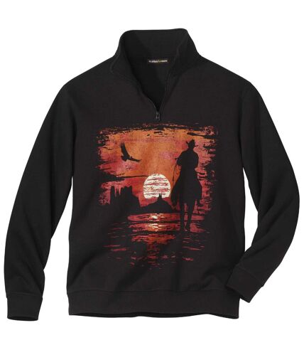 Men's Half-Zip Brushed Fleece Print Sweater - Black