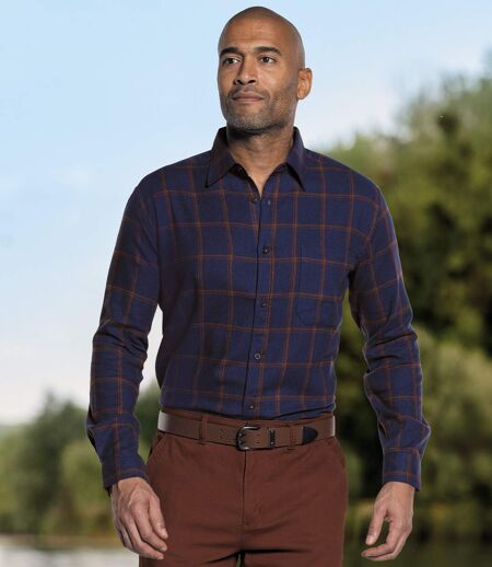 Chemise à carreaux en flanelle homme - bleu brun
