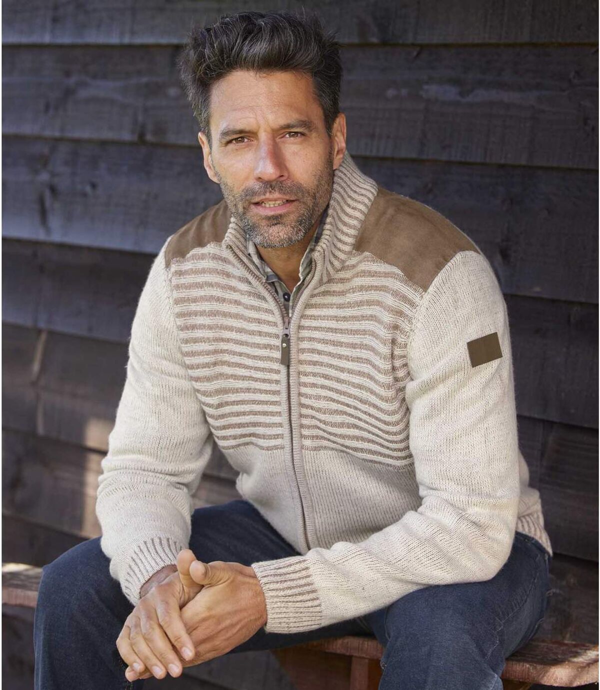 Pletený svetr na zip v autentickém stylu Atlas For Men