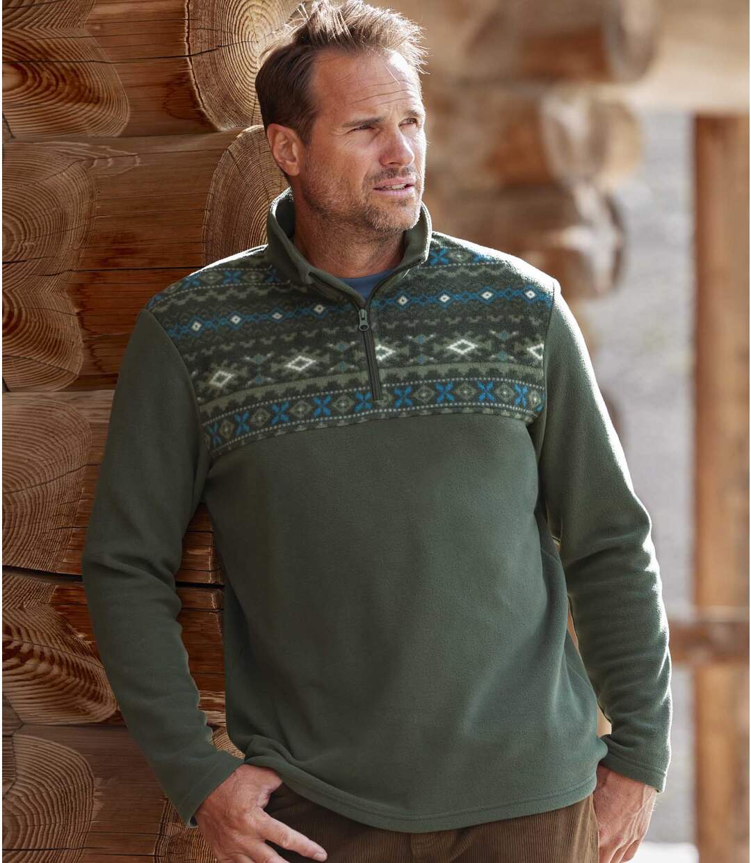 Men's Khaki Half Zip Fleece Sweater  Atlas For Men