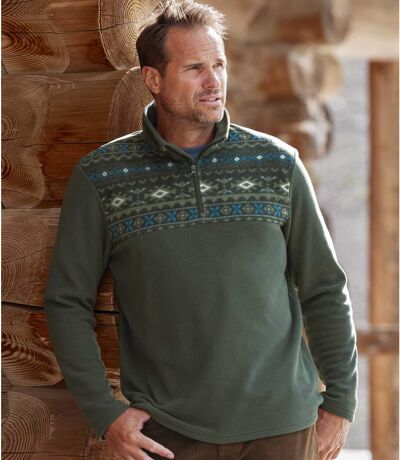 Men's Khaki Half Zip Fleece Sweater 
