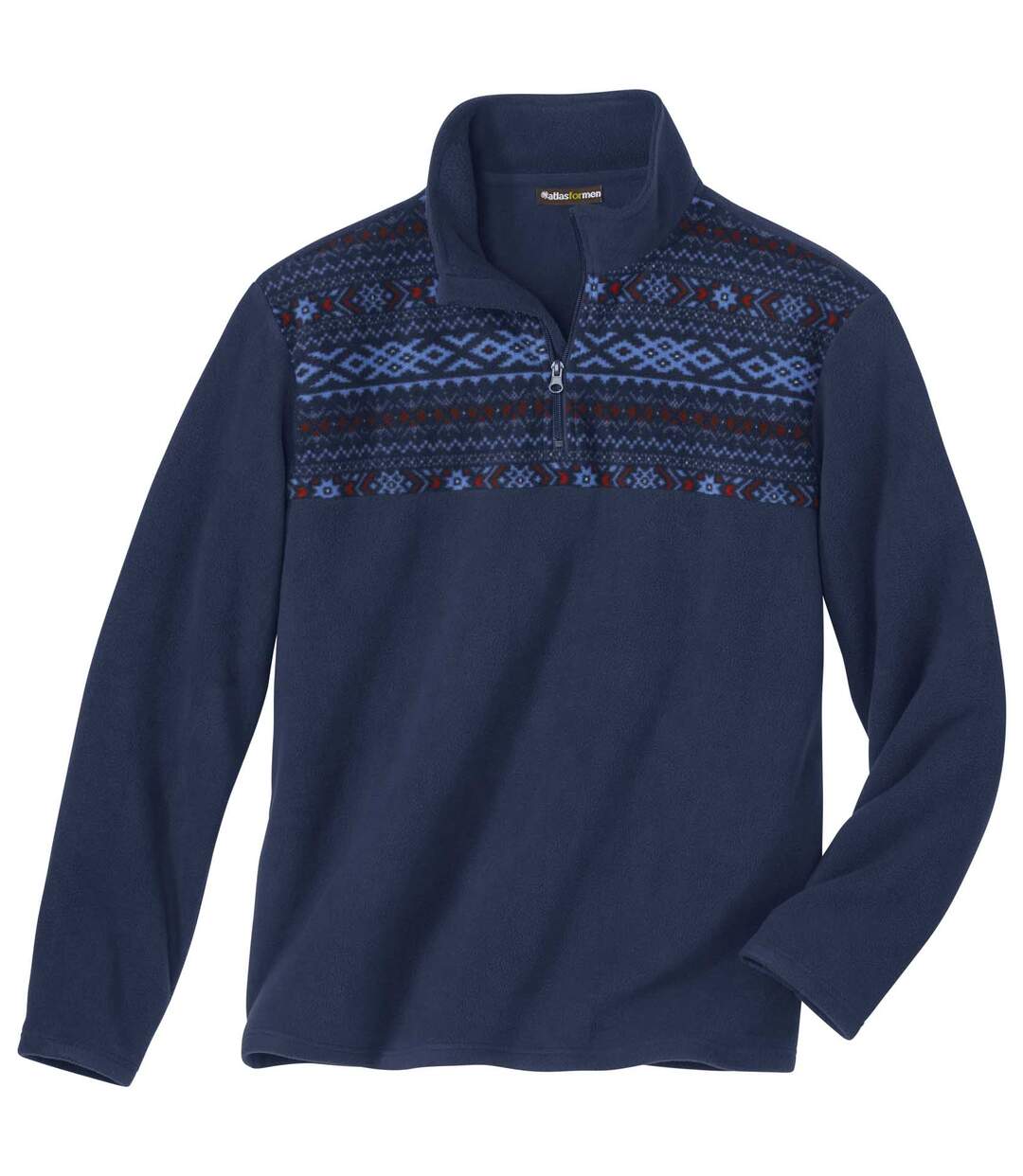 Men's Patterned Fleece Pullover - Quarter-Zip - Navy