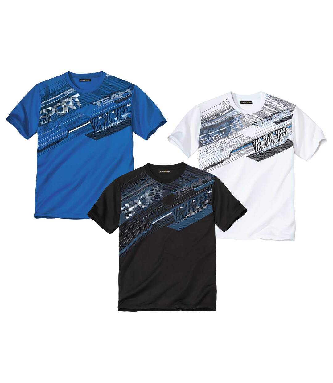 Pack of 3 Men's Graphic Print T-Shirts - White Blue Black Atlas For Men