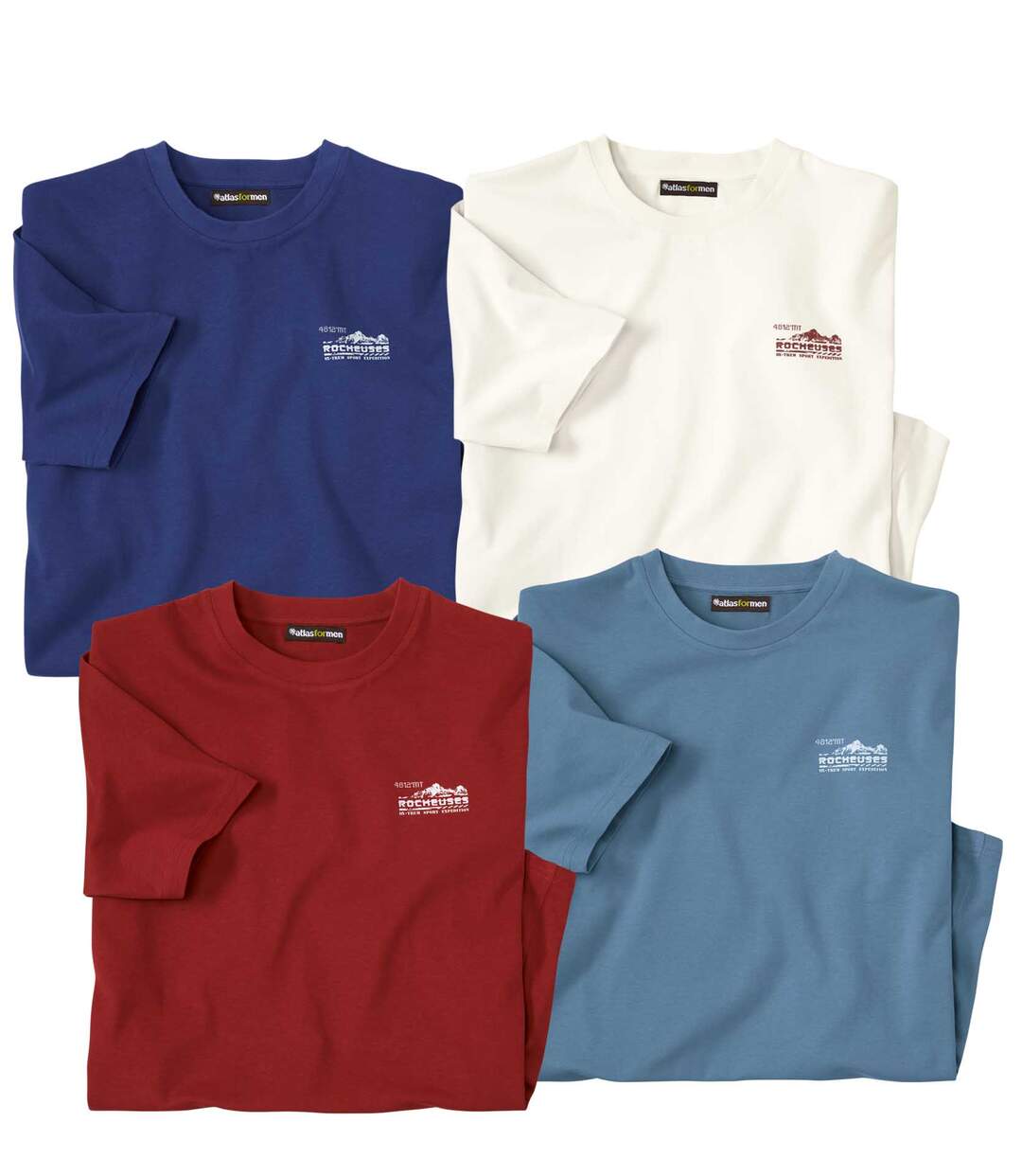 Pack of 4 Men's T-Shirts - Navy White Brick Red Blue Atlas For Men