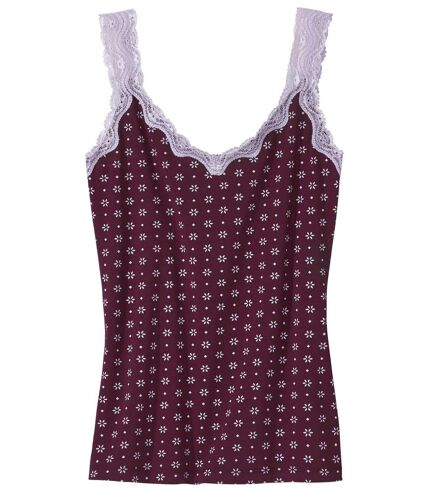 Women’s Patterned Lace Vest Top – Burgundy Lilac