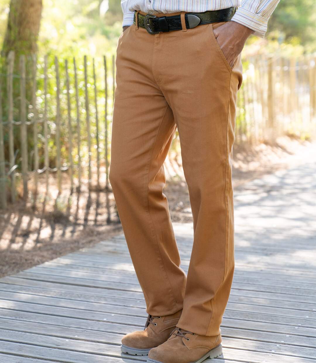 Men's Camel Stretchy Chino Trousers-2