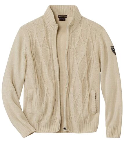 Men's Beige Mottled Knit Jacket - Full-Zip