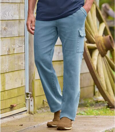 Men's Light Blue Cargo Jeans - Elasticated Waistband