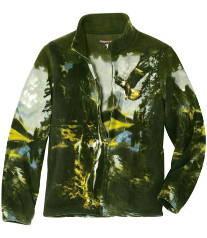 Jungen-Fleecejacke mit All-Over-Print in Khaki