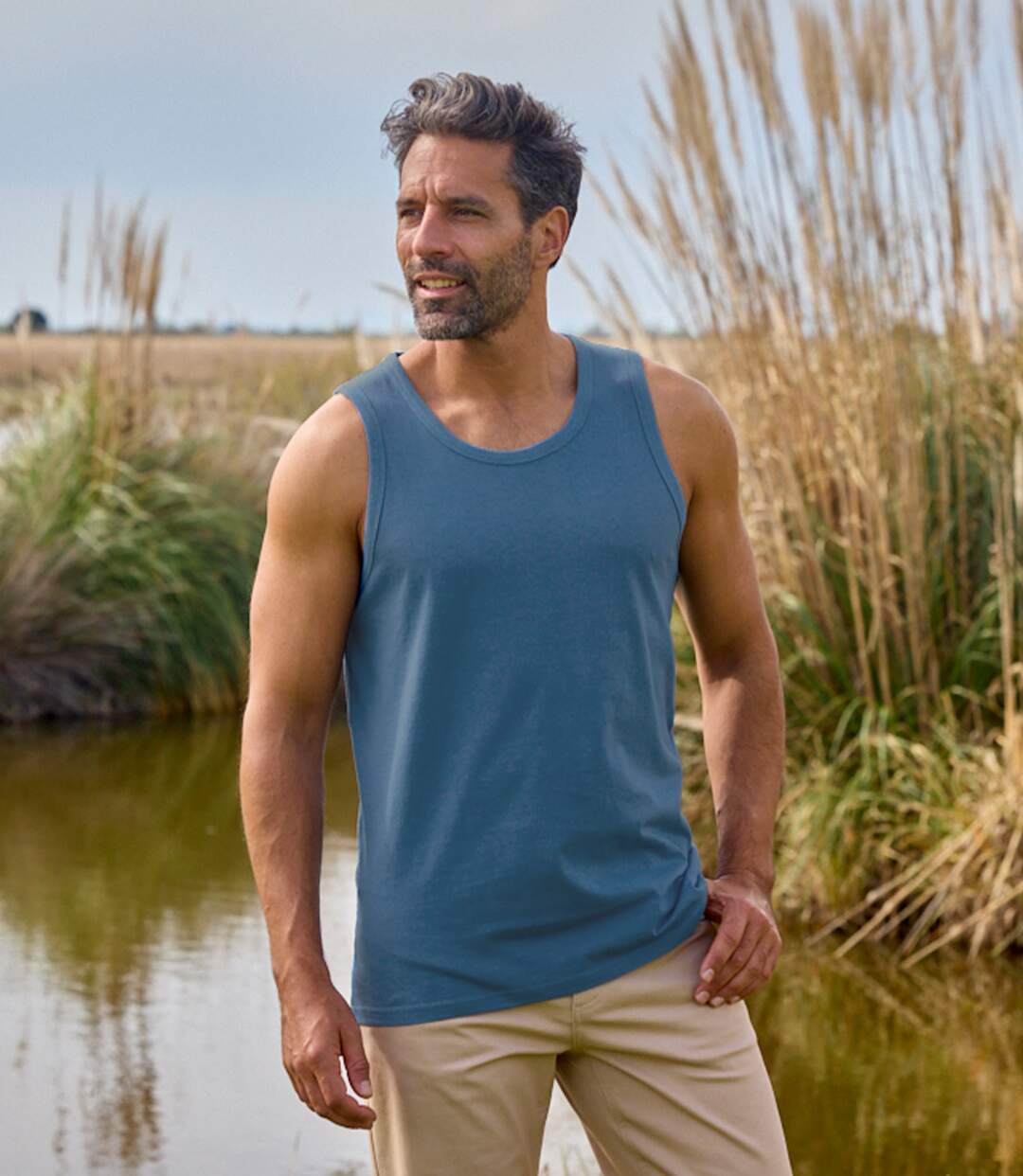 Pack of 4 Men's Cotton Vests - Beige White Black Navy-4
