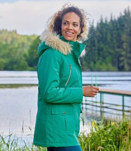 Parka Atlas for Women s kapucí lemovanou umělou kožešinou