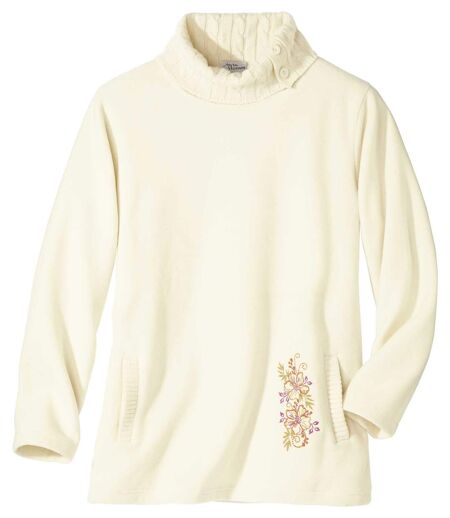 Pletený tunikový sveter s kvetinovou výšivkou