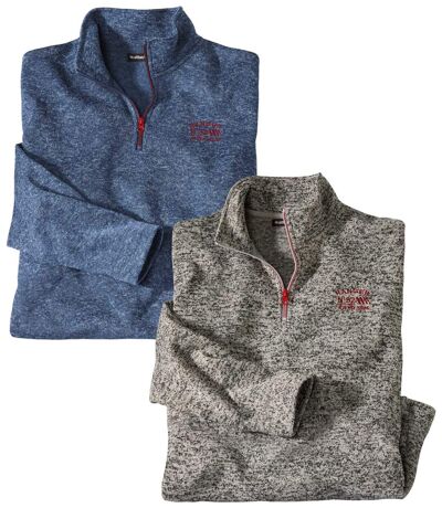 Pack of 2 Men's Brushed Fleece Pullovers - Half Zip - Blue Gray