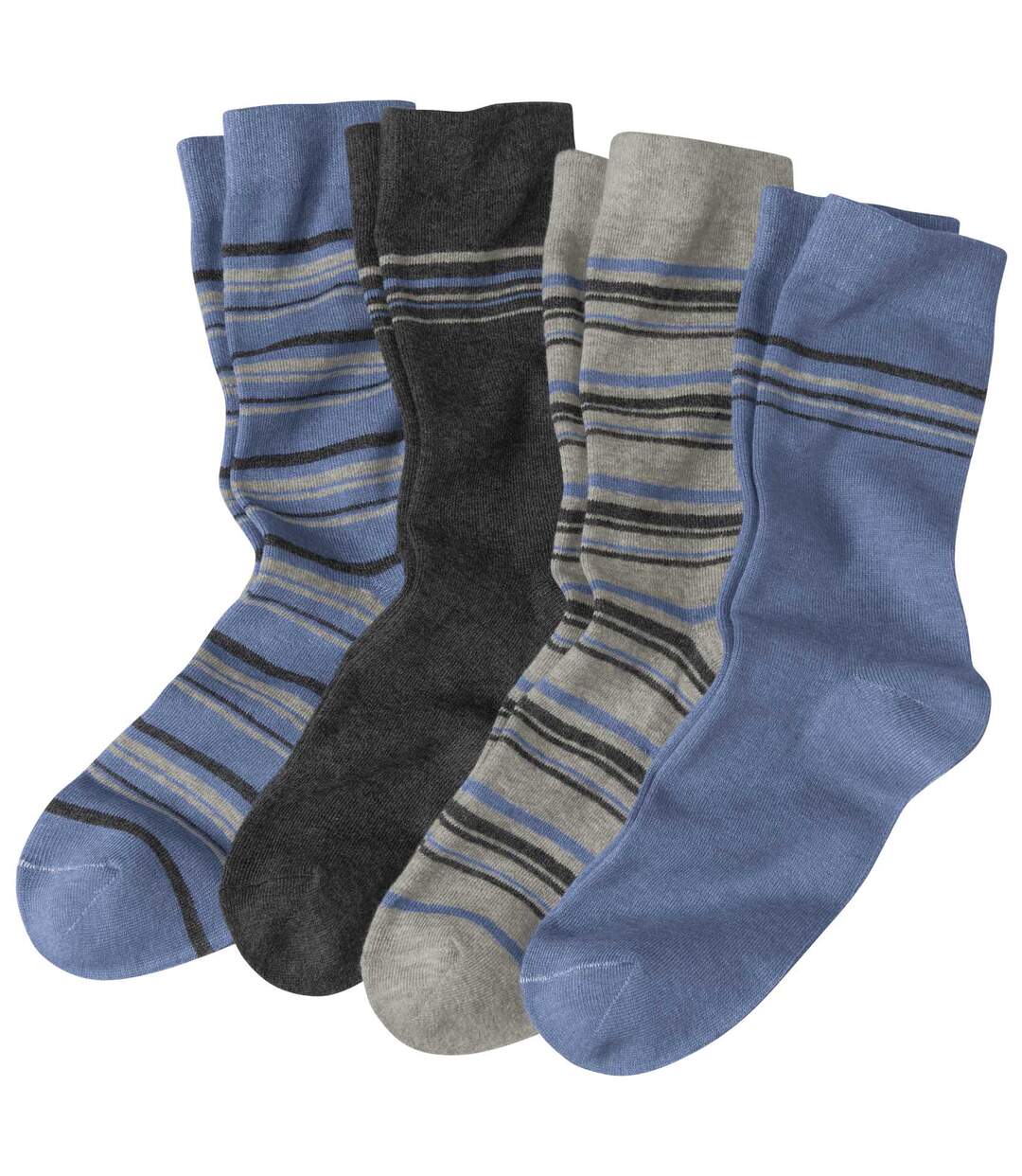 Pack of 4 Pairs of Men's Striped Socks - Blue Anthracite Grey-1