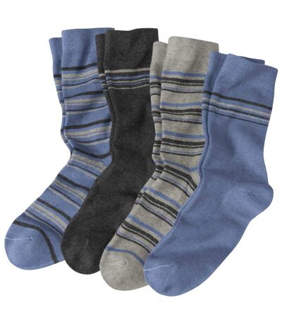 Pack of 4 Pairs of Men's Striped Socks - Blue Anthracite Gray