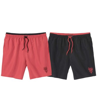 Pack of 2 Men's Swim Trunks - Coral and Black