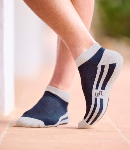 Pack of 4 Pairs of Men's Two-Tone Trainer Socks - Black White Grey Navy