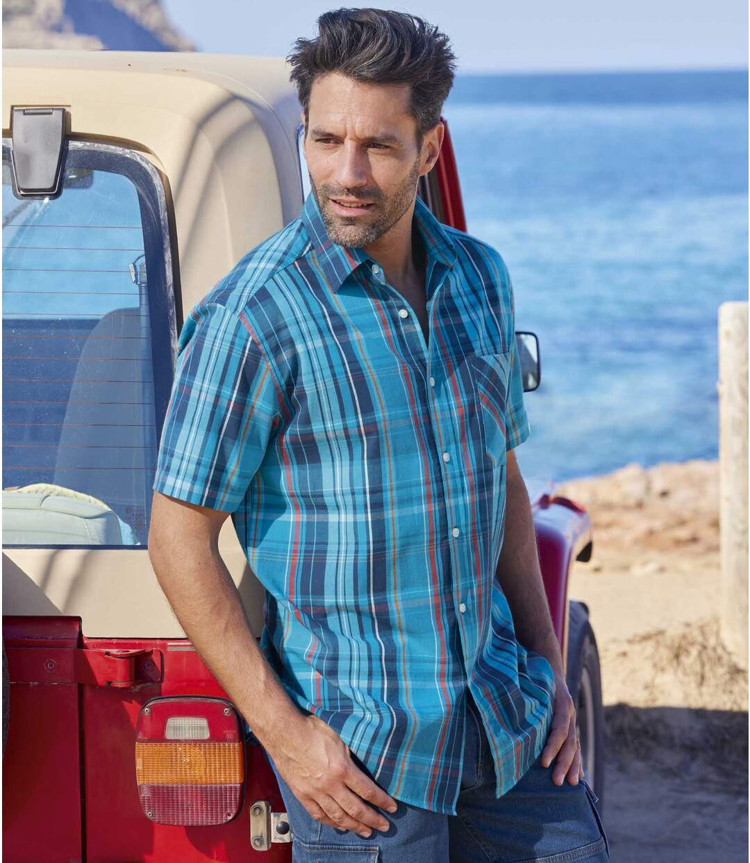 Men's Blue Checked Short Sleeve Shirt Atlas For Men