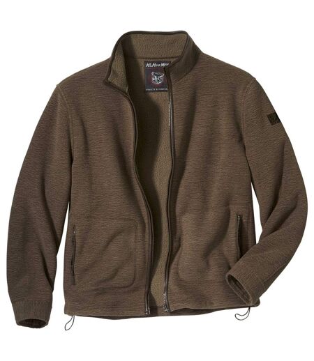 Men's Brown Sherpa-Lined Fleece Jacket - Full Zip