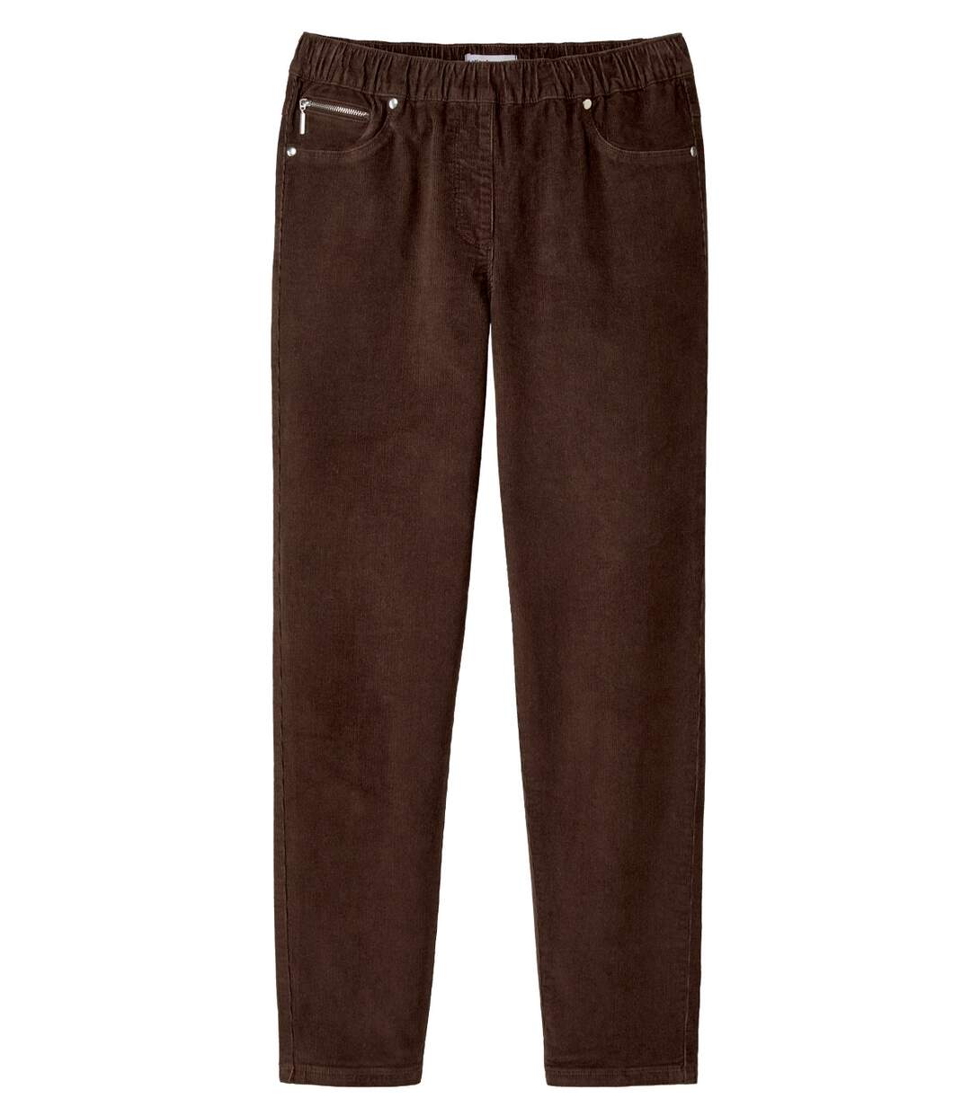 Women's Brown Stretch Corduroy Treggings-4