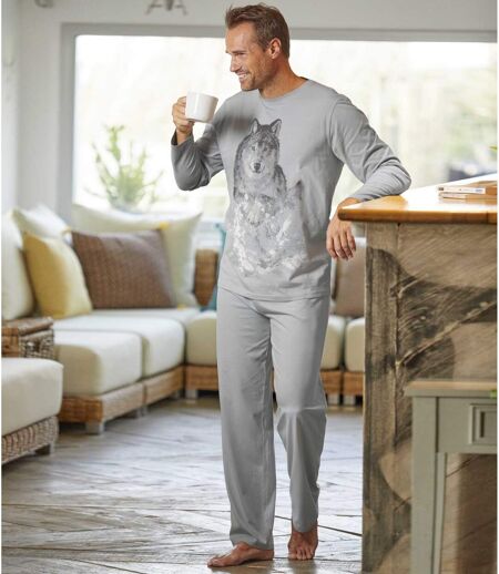 Pyjama en coton imprimé loup homme - gris